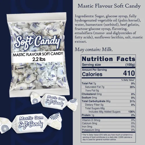 Vista 2 de Ceres Gourmet Mastic Soft Candy Bulk 2.2 lb – Caramelo masticable envuelto individualmente con sabor a masilla natural – Caramelos gourmet a granel