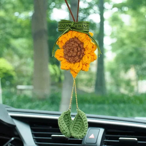 Vista 11 de Colgante de cactus de ganchillo para espejo retrovisor de automóvil, plantas peludas, adorno colgante para decoración del interior del automóvil