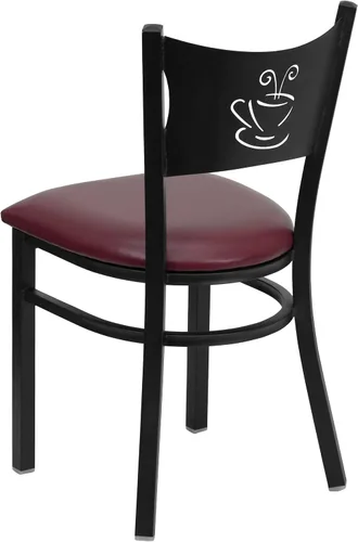 Vista 3 de Flash Furniture HERCULES Series Silla de restaurante de metal con respaldo de café negro - Asiento de vinilo burdeos Asiento de vinilo borgoña/marco
