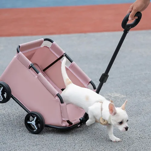 Vista 5 de Cochecito para perros con 4 ruedas, plegable, para mascotas, para viajes, compras, caminar, jugar para perros pequeños, gatos (rosa)