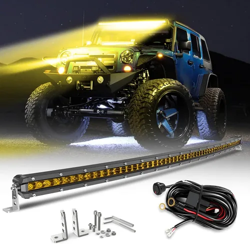 Vista 10 de CO LIGHT - Barra de luz LED curvada de 20 pulgadas, diseño delgado de fila única de 9720 lm, luz amarilla antiniebla para todoterreno, ATV, camión