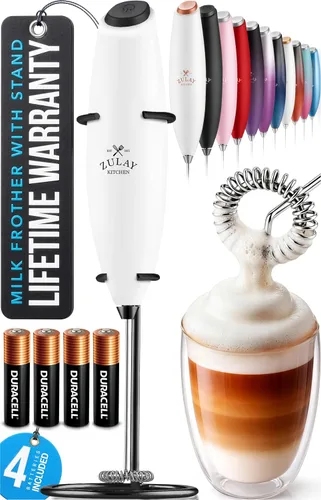 Vista 105 de Zulay Kitchen Potente varita espumadora de leche con 2 baterías Duracell – Mezclador de bebidas portátil ultrarrápido – Máquina de espuma eléctrica