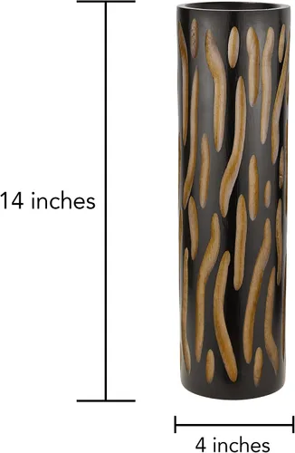 Vista 5 de AeraVida Eco-Chic - Jarrón de madera cilíndrico de mango tallado a mano marrón de 14 pulgadas Florero alto de madera Decoración del hogar