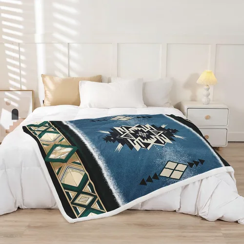 Vista 2 de Manfei Manta azteca nativa americana para decoración de habitación de niños y niñas, manta retro tribal geométrica bohemia para sofá, manta de forro