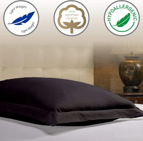 Vista 4 de Crown Collection Juego de 2 fundas de almohada tamaño Queen color gris oscuro, hipoalergénicas de 500 hilos, 100% algodón egipcio, fundas