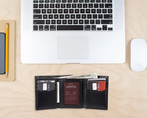 Vista 6 de Levis Mens Trifold Wallet-Sleek and Slim Includes Id Window and Credit Card Holder