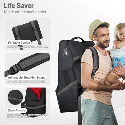 Vista 4 de Bolsa de viaje para asiento de automóvil, acolchada, cómoda, duradera, espaciosa, a cuadros, para asiento de automóvil, mochila 3 en 1, convertible