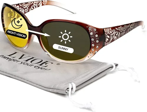 Vista 28 de LVIOE Gafas de conducción de visión nocturna envolventes antirreflejos con lente amarilla polarizada para mujer