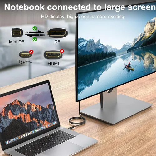 Vista 3 de Mini DP a DisplayPort 2.1 16K Cable 2M 6.6FT 8K (7680x4320) @120Hz 4K @240Hz DP 1.4 2.0 Transmisión bidireccional Display Port a Mini DisplayPort