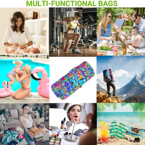 Vista 4 de visesunny Bolsa húmeda de estilo étnico con estampado de teñido anudado, 2 piezas, con bolsillos con cremallera, lavable, reutilizable, espaciosa