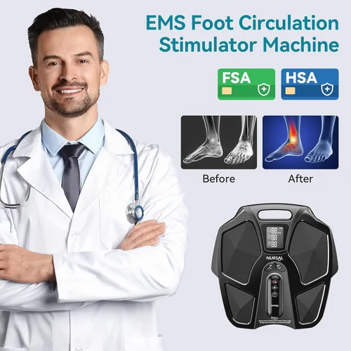 Vista 3 de NURSAL Masajeador de pies EMS para neuropatía, estimulador muscular eléctrico para circulación de pies y piernas, unidad TENS para pies con 6