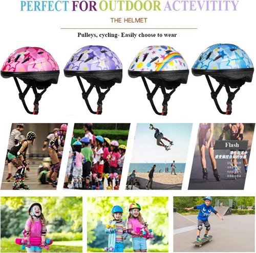 Vista 3 de Lamsion - Casco para niños ajustable para niños de 3 a 8 años, niños y niñas, casco para niños pequeños con juego de equipo deportivo de protección