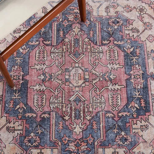 Vista 6 de SAFAVIEH Tucson Collection - Alfombra lavable de 2 pies 6 x 8 pies, color beige y rosa, antideslizante, ideal para zonas de alto tráfico en sala