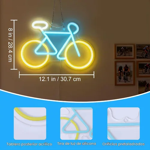 Vista 4 de Letreros de neón para bicicleta para decoración de pared, luces de neón para dormitorio, luz de pared de neón adecuada para sala de estar, oficina