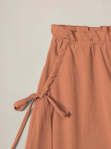 Vista 5 de BAVADER Conjunto de ropa para niña, 2 piezas, con cuello cuadrado, manga abombada, pantalones cortos con bolsillo con cordón para verano