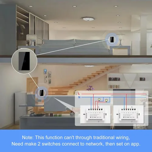 Vista 6 de Interruptor de luz de pared inteligente WiFi, estándar estadounidense, control de voz, panel de vidrio templado, interruptores táctiles Wi-Fi de 2.4