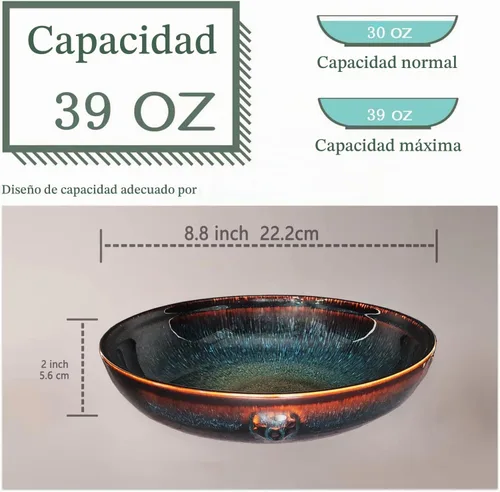 Vista 2 de Juego de cuencos de cerámica de 39 onzas, ensaladera, tazón de pasta, cuenco para servir, cuenco de cena, plato profundo/ancho, apto