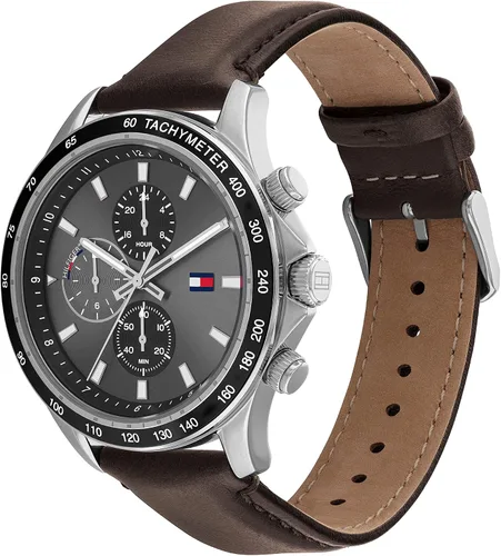 Vista 2 de Tommy Hilfiger Caja de acero inoxidable y correa de cuero para hombre Color marrón Modelo 1792015 Marrón