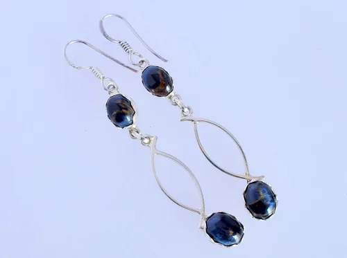Vista 5 de Hermosa piedra de Pietersite 925 plata esterlina sólida cuelga los pendientes, joyería del diseñador, regalo del aniversario FSJ-5061