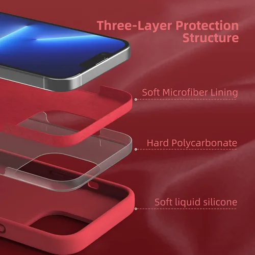 Vista 4 de Funda de silicona líquida compatible con iPhone 13 Pro, color rojo [Protección contra caídas] [Resistente a los arañazos, a prueba de golpes]