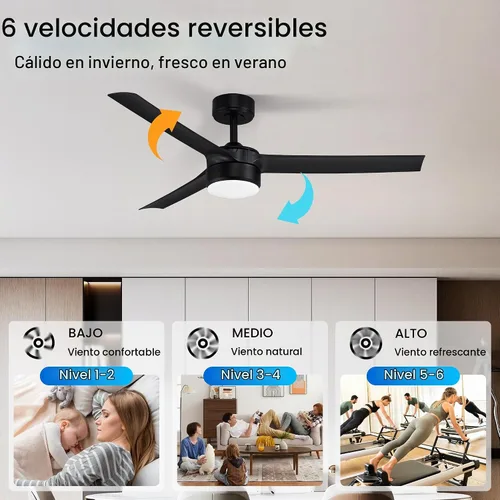 Vista 4 de cumilo Ventiladores de techo inteligentes de 52 pulgadas con luz y control remoto, luces LED regulables, motor de CC silencioso, control a través