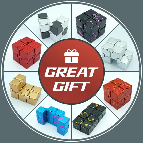 Vista 6 de Cubo infinito de metal, juguete portátil de escritorio, alivio de la ansiedad para adultos, adolescentes y niños, regalo para TDAH, negro y rojo