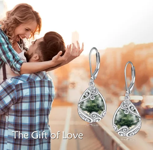 Vista 89 de Aretes colgantes con forma de lágrima de filigrana de piedra lunar de plata de ley 925 con cierre de palanca para mujer, regalos de joyería