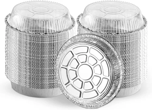 Vista 7 de MontoPack Paquete de 40 Moldes de Papel de Aluminio Redondos de 7" con Tapas Transparentes Recipientes Desechables con Paredes Rectas
