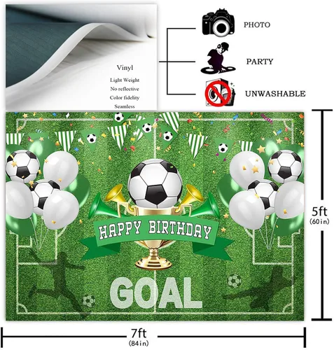 Vista 2 de Avezano Fondos de fiesta de fútbol para decoración de fiestas temáticas de fútbol, feliz cumpleaños, fondo de fotos para niños, suministros