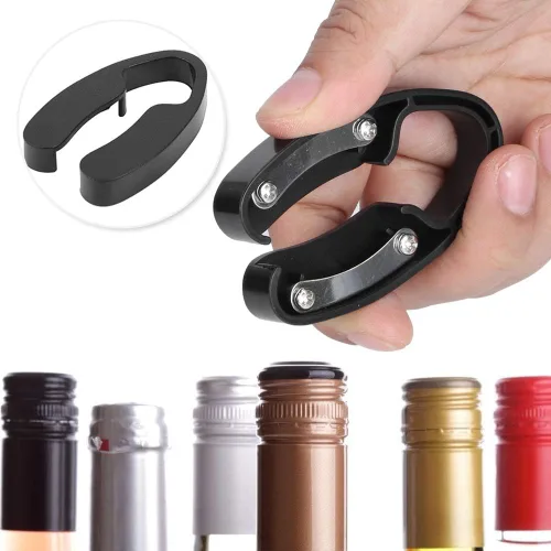 Vista 3 de Fdit Abridor de botellas de vino fácil cortador de papel de hoja para botellas de vino abrebotellas de estaño (negro))