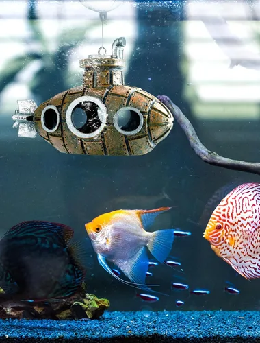 Vista 6 de Decoración Flotante para Tanque de Peces, Pequeño y Lindo Acuario Retro de Submarino con Dos Bolas Flotantes, Accesorio de Tanque de Peces