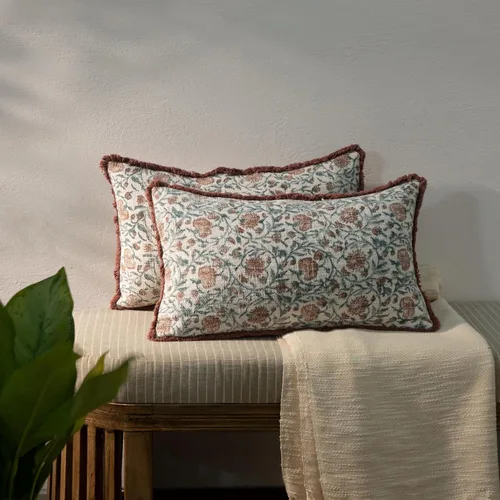 Vista 12 de Juego de 2 fundas de almohada decorativas de algodón indio vintage con estampado a mano (marrón ladrillo, 18 x 18 pulgadas (paquete de 2))