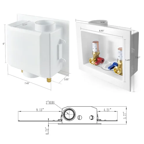 Vista 2 de EFIELD Caja de salida para lavadora con drenaje central, 1/2 pulgada CPVC x 3/4 pulgadas MHT (conexión CPVC de 1/2 pulgada), blanco, con pararrayos