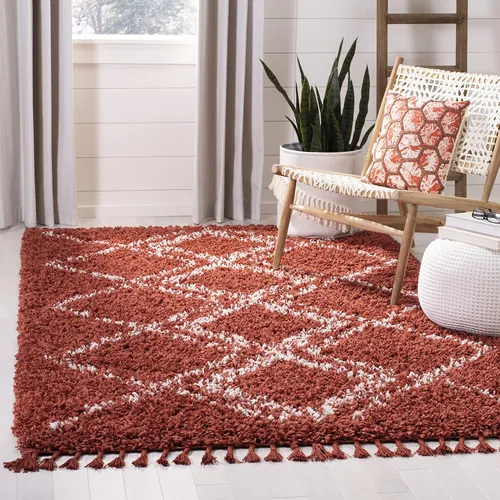 Vista 23 de SAFAVIEH Pro Luxe Shag Collection - Alfombra de pasillo, 2 pies 6 pulgadas x 6 pies, color crema y azul, diseño de borlas bohemias, no desprende