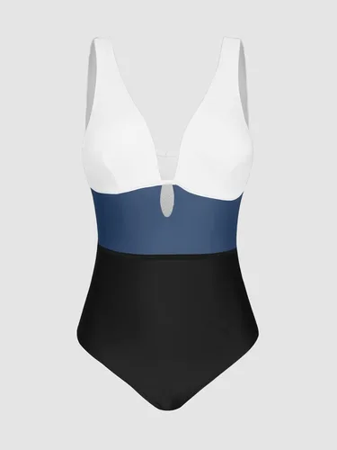 Vista 4 de CUPSHE Traje de baño de una pieza para mujer con bloques de color y abertura