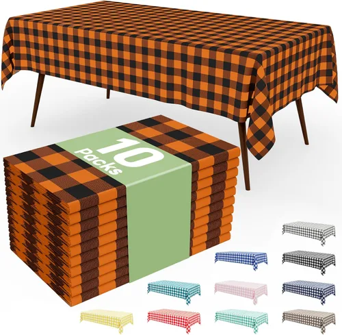 Vista 70 de Smiry Paquete de 3 Manteles Desechables de Cuadros Gingham Color Caqui - 54" x 72" Mantel de Plástico de Servicio Pesado, Cubiertas de Mesa
