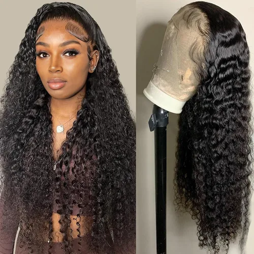 Vista 7 de Peluca de cabello humano con malla frontal de onda profunda 13x4 HD, transparente, con rizos, para mujeres, 180% de densidad, sin pegamento, cabello