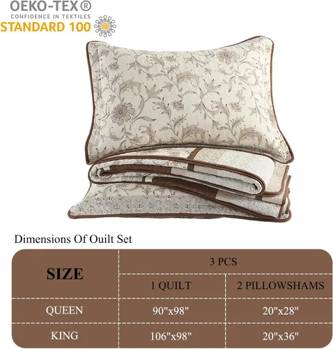 Vista 5 de DDUOXIN Edredón 100 % algodón, tamaño Queen, moderno, botánico, con 2 fundas de almohada, colcha con estampado floral a rayas, juego de ropa de cama