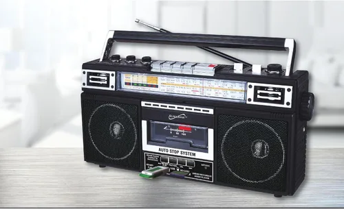 Vista 2 de Supersonic SC-3201BT - Boombox de radio de 4 bandas y reproductor de cassette, altavoz Bluetooth, radio AM/FM/SW con reproducción de MP3, tarjeta
