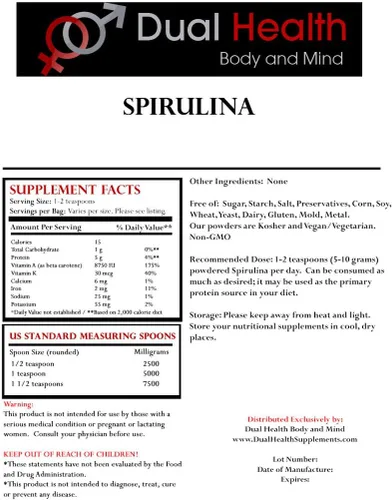 Vista 2 de Dual Health Body and Mind Polvo de espirulina pura (5 libras) Proteína Superfood Suplementos a granel