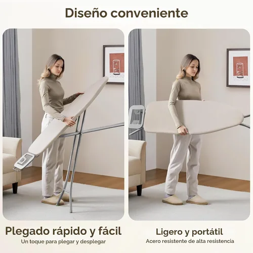 Vista 7 de Yaheetech Tabla de planchar plegable, tabla de planchar resistente con 9 alturas ajustables, cubierta de 4 capas y reposaplancha de seguridad, tabla