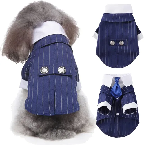 Vista 12 de QBLEEV Esmoquin para perros pequeños, conjunto de traje y bandana, traje de boda con corbatín, disfraz formal de esmoquin para Halloween, Navidad