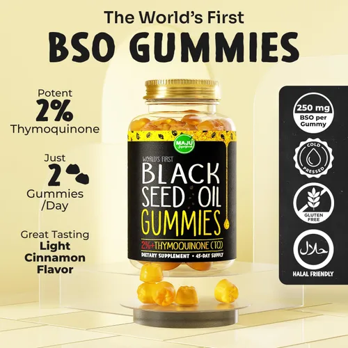 Vista 2 de Maju Superfoods Gomitas de aceite de semilla negra, aceite de orégano y cápsulas de reposición mineral