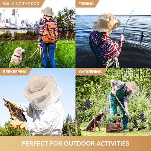 Vista 8 de Mosquito Head Net Hat - Bug Cap UPF 50+ Sun Protection with Hidden Netting for Beekeeping Hiking Women