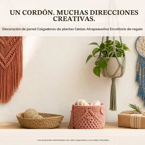 Vista 5 de Cuerda de macramé de 0.079 in x 220 yardas (656 pies), cuerda de algodón natural para colgar en la pared, ganchos de plantas, manualidades Verde