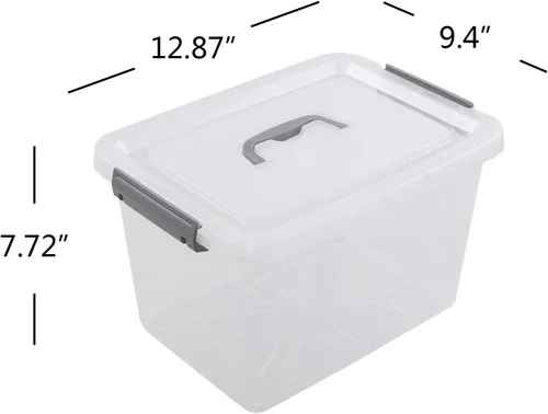 Vista 3 de Paquete de 6 cajas de plástico transparente con tapas, 10 L Diseño transparente, apilable y portátil, ideal para ropa, documentos y pequeños