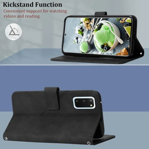 Vista 5 de Funda para Galaxy S20, ranuras para tarjetero, correa de muñeca, protección interior de TPU, soporte de piel sintética para Samsung S20 5G de 6.2