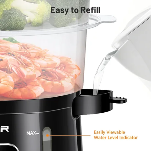Vista 6 de Vaporizador Eléctrico de 13.7QT para Cocinar, Vaporizador de Vegetales con 3 Niveles Libres de BPA, Vaporizador Digital con Programa, 800W de Cocina