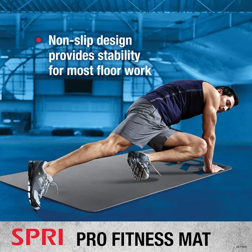 Vista 4 de SPRI Pro Fitness Matt de 0.472 pulgadas (0.472 in) - Tapete de ejercicio grueso para entrenamientos de piso, sentadillas, flexiones, estiramiento
