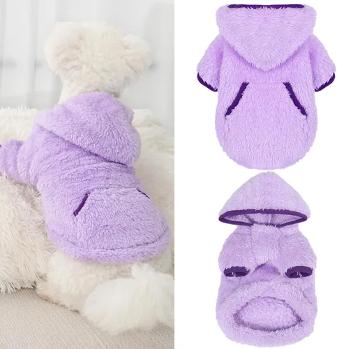 Vista 4 de Suéter de forro polar con capucha para perro, suéteres cálidos de terciopelo mullido, ropa de invierno para perros pequeños, hembra, niño, abrigos
